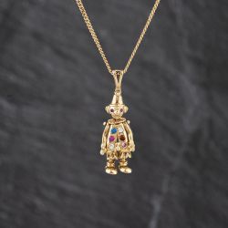 Second Hand 9ct Yellow Gold Cubic Zirconia Set Clown Pendant & 18 Inch Curb Chain 41143471