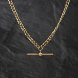 Second Hand 9ct Yellow Gold T-Bar Pendant & 18 Inch Curb Chain 41143500