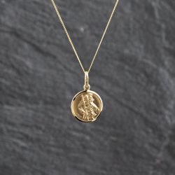 Second Hand 9ct Yellow Gold Round St Christopher Pendant & 18 Inch Curb Chain 41143506