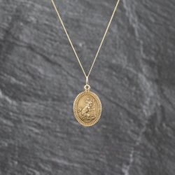 Second Hand 9ct Yellow Gold Oval St Christopher Pendant & 18 Inch Curb Chain 41143513