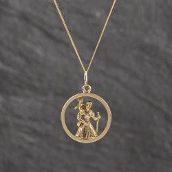 Second Hand 9ct Yellow Gold Open Work St Christopher Pendant & 18 Inch Curb Chain 41143543