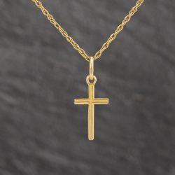 Second Hand 9ct Yellow Gold Plain Cross Pendant & 22 Inch Prince Of Wales Chain 41143556