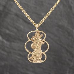 Second Hand Vintage 9ct Yellow Gold St Christopher Pendant & 20 Inch Curb Chain 41143565