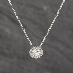 Second Hand 9ct White Gold Cubic Zirconia Halo Round Cluster Pendant & 18 Inch Trace Chain 41143566