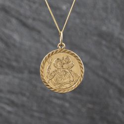 Second Hand 9ct Yellow Gold St Christopher Pendant & 16 Inch Curb Chain 41143573