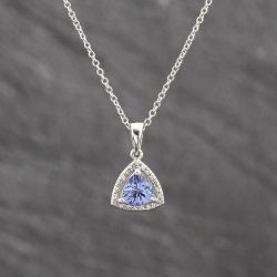 Second Hand White Gold Tanzanite & 0.08ct Diamond Halo Cluster Pendant & 18 Inch Trace Chain 41143642