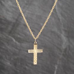 Second Hand 9ct Yellow Gold Patterned Cross Pendant & 18 Inch Prince Of Wales Chain 41143657