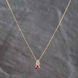 Second Hand 9ct Two Colour Gold Ruby & 0.01ct Diamond Pendant & 18 Inch Curb Chain 41143670