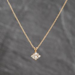 Second Hand 9ct Yellow Gold Cubic Zirconia Cluster Pendant & 16 Inch Prince Of Wales Chain 41143699