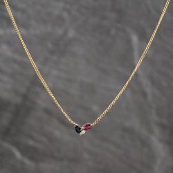 Second Hand 9ct Two Colour Gold Ruby, Sapphire & Cubic Zirconia Three Stone Pendant & 17 Inch Curb Chain 41143709