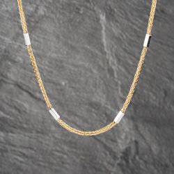 Second Hand 14ct Two Colour Gold Oblong Tube Sectioned 20 Inch Foxtail Chain 41161684