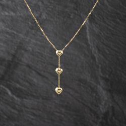 Second Hand 9ct Yellow Gold Triple Heart Dropper 17 Inch Box Chain 41162323