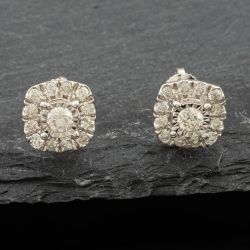 Second Hand 9ct White Gold Diamond Cluster Stud Earrings 41171278