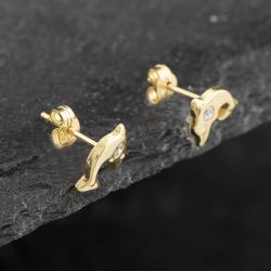 Second Hand 9ct Yellow Gold Cubic Zirconia Small Dolphin Stud Earrings 41171771