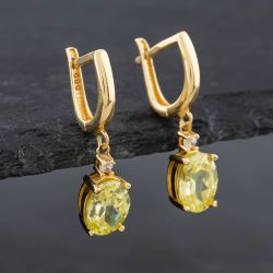 Second Hand 14ct Yellow Gold Yellow & White Cubic Zirconia Oval Dropper Earrings 41171967