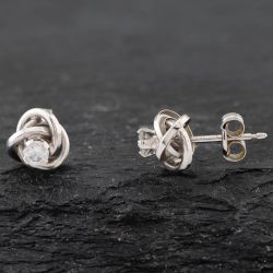 Second Hand White Gold Brilliant Cut Diamond Set Knot Stud Earrings 41172202