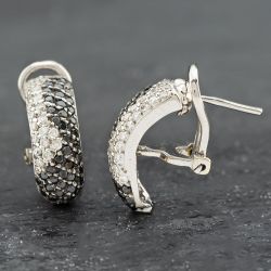 Second Hand 18ct White Gold 16.2mm Black & White Diamonds Leverback Earrings 41172292
