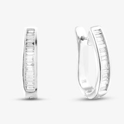 Second Hand 18ct White Gold 25mm 2.24ct Baguette Cut Diamond Set Hoop Earrings 41172332