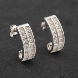 Second Hand 9ct White Gold 16.8mm Diamond Two Row Hoop Earrings 41172346