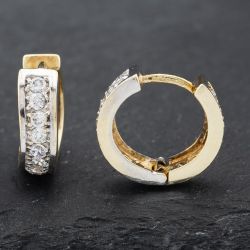 Second Hand 9ct Two Colour Gold 13mm Cubic Zirconia Hoop Earrings 41172522