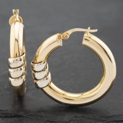 Second Hand 9ct Two Colour Gold 28mm Hoop Earrings 41172553
