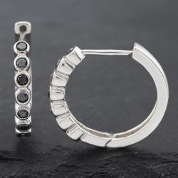 Second Hand 9ct White Gold Black Diamonds Hoop Earrings 41172621