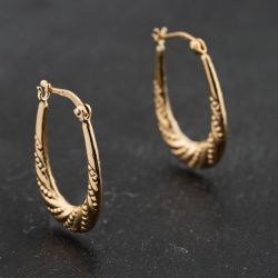 Second Hand Yellow Gold 38mm Oval Patterned Creole Earrings 41172650