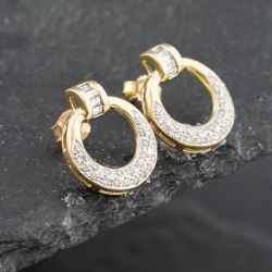 Second Hand 18ct Yellow Gold Diamond Open Loop Pave Style Stud Earrings 41172680