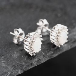 Second Hand 18ct White Gold Opal & Diamond Oval Cluster 8.5mm Stud Earrings 41172771