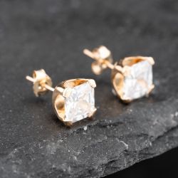 Second Hand 9ct Yellow Gold 6mm Cubic Zirconia Square Stud Earrings 41172773