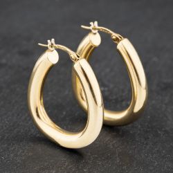 Second Hand 9ct Yellow Gold Oval Plain Chunky Hoop Earrings 41172784