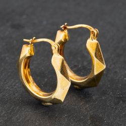 Second Hand 9ct Yellow Gold 20mm Diamond Pattern Hoop Earrings 41172815