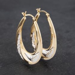 Second Hand Two Colour Gold Large Oval Creole Earrings 41172886