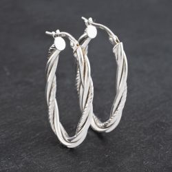 Second Hand White Gold Oval Twisted Creole Earrings 41172894
