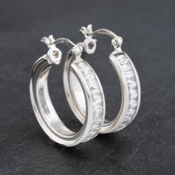 Second Hand 9ct White Gold 26mm Cubic Zirconia Hoop Earrings 41172904
