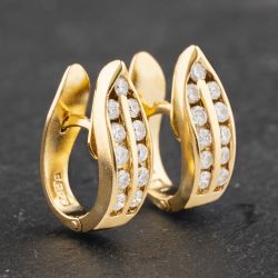 Second Hand 18ct Yellow Gold 15mm Brilliant Cut Diamond Channel Set Double Row Leverback Earrings 41172905