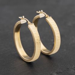 Second Hand 14ct Yellow Gold 29mm Greek Key Pattern Hoop Earrings 41172923