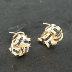Second Hand 14ct Yellow Gold 12.9mm Sapphire Set Knot Stud Earrings 41172947