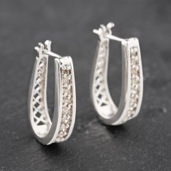 Second Hand 9ct White Gold Diamond Hoop Leverback Earrings 41172988