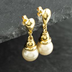 Second Hand 9ct Yellow Gold 35mm Simulated Pearl Dropper Earrings 41172992