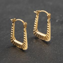 Second Hand Yellow Gold 14.5mm Lined Pattern Creole Earrings 41173015