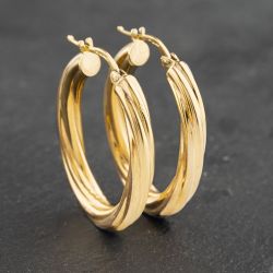 Second Hand 9ct Yellow Gold 30.5mm Oval Twist Hoop Earrings 41173028