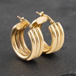 Second Hand 9ct Yellow Gold 22mm Triple Hoop Earrings 41173034