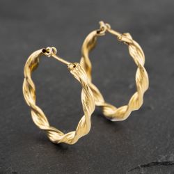 Second Hand 9ct Yellow Gold 25mm Twisted Hoop Earrings 41173075