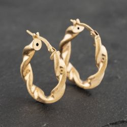 Second Hand Yellow Gold 20mm Frosted And Plain Twist Hoop Earrings 41173077
