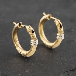 Second Hand 9ct Two Colour Gold 17mm Twisted Hoop Earrings 41173092