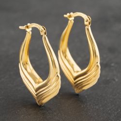 Second Hand 9ct Yellow Gold 28mm Patterned Teardrop Style Creole Earrings 41173119