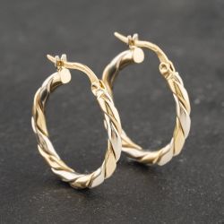 Second Hand 9ct Two Colour Gold 20mm Twist Hoop Earrings 41173120