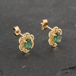 Second Hand 9ct Yellow Gold & Synthetic Green Spinel Oval 18.3mm Stud Earrings 41173135