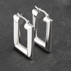 Second Hand 9ct White Gold 22mm Oblong Hoop Earrings 41173141